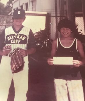 Jeffrey Beauregard as a boy with his brother outside the Chrysler dealership in DeLand